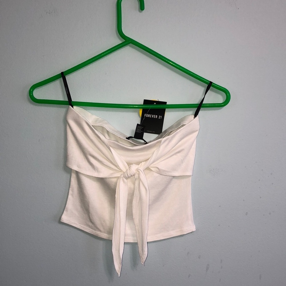 White ribbed tube top with tie
